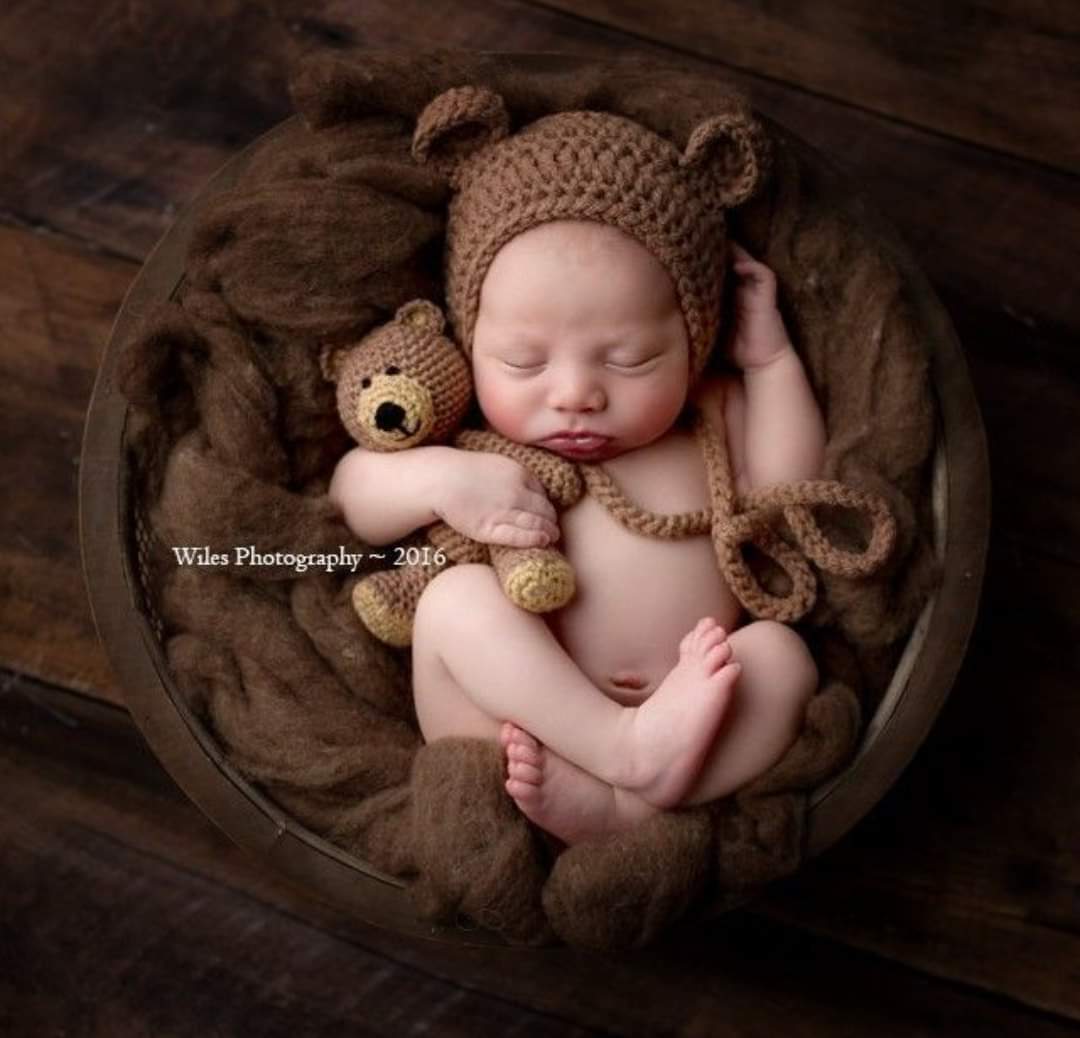 Crochet Teddy Bear Hat and Toy Set For Newborn Photo Sessions Photography Prop Bear Toy Set Animal Baby Costume Bonnet Shower Gift