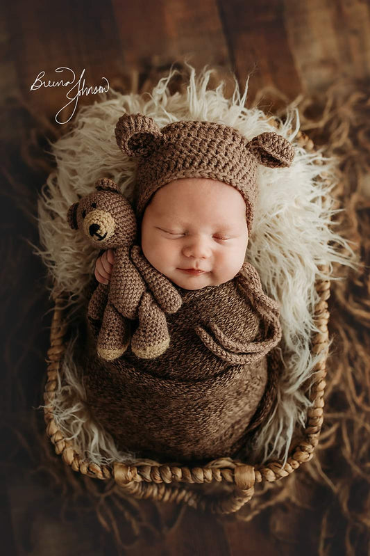 Crochet Teddy Bear Hat and Toy Set For Newborn Photo Sessions Photography Prop Bear Toy Set Animal Baby Costume Bonnet Shower Gift