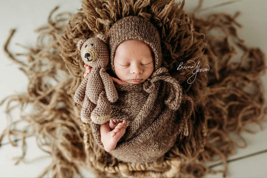 Crochet Teddy Bear Hat and Toy Set For Newborn Photo Sessions Photography Prop Bear Toy Set Animal Baby Costume Bonnet Shower Gift