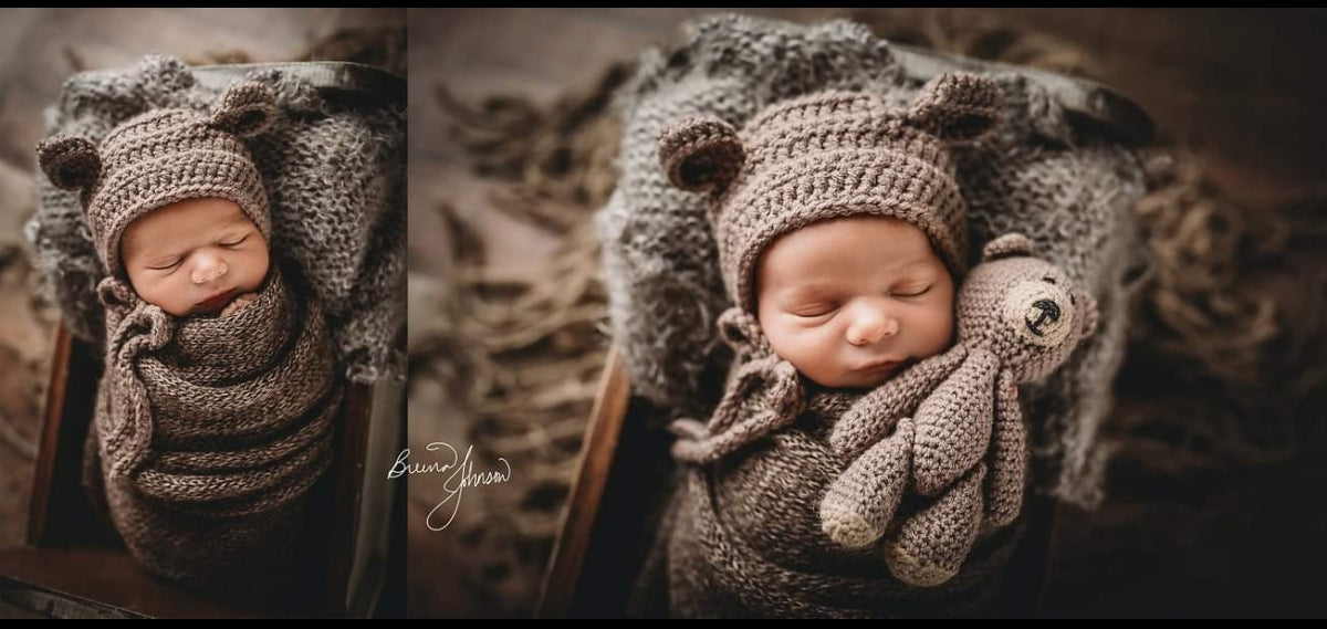 Crochet Teddy Bear Hat and Toy Set For Newborn Photo Sessions Photography Prop Bear Toy Set Animal Baby Costume Bonnet Shower Gift