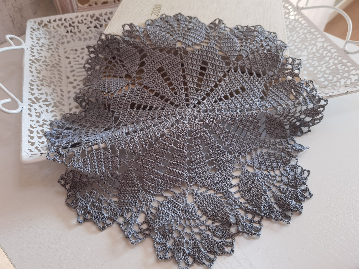 Grey Crochet Doily - Intricate Cotton Table Centerpiece for Home Decor and Weddings - Tableware, Coasters