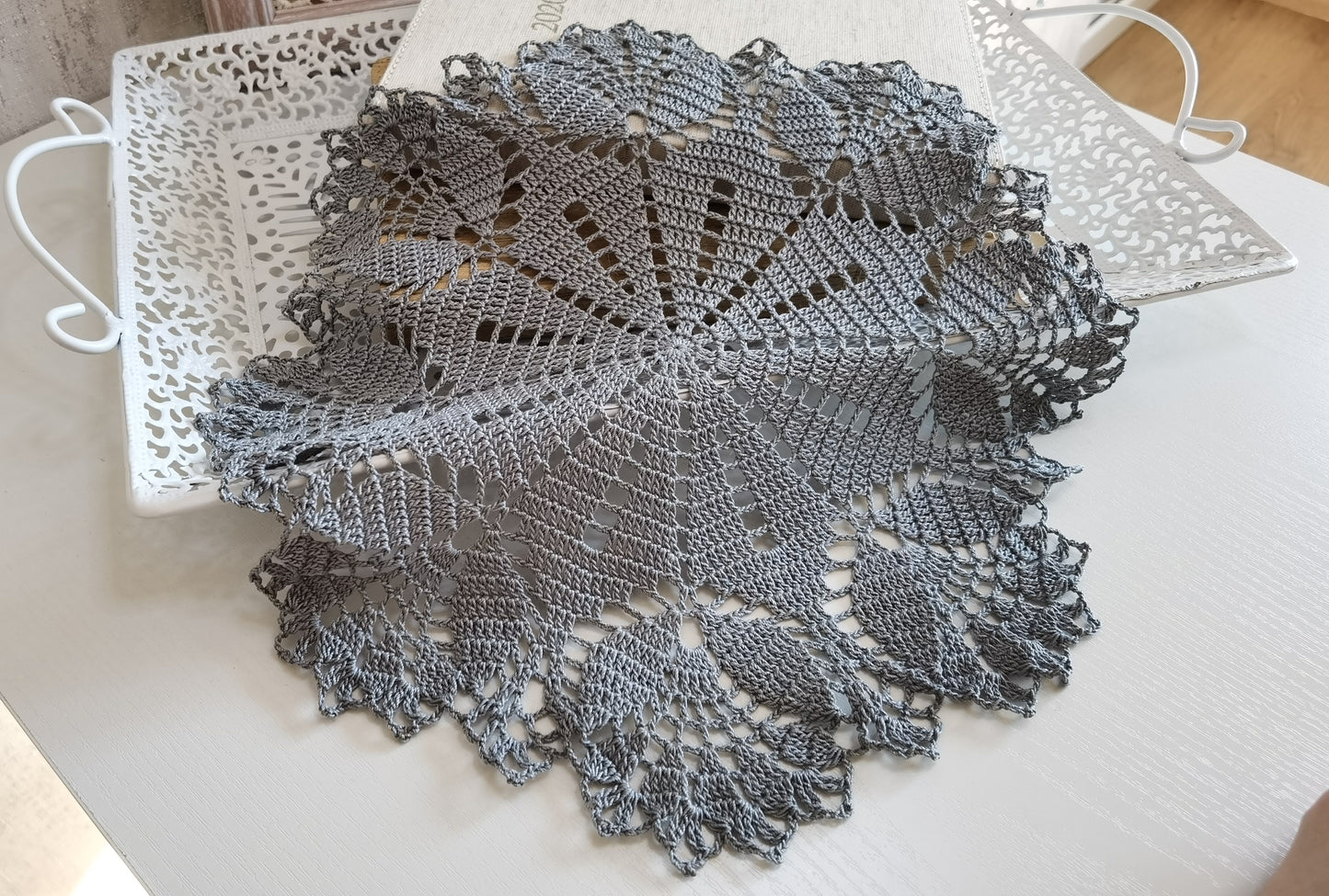 Grey Crochet Doily - Intricate Cotton Table Centerpiece for Home Decor and Weddings - Tableware, Coasters