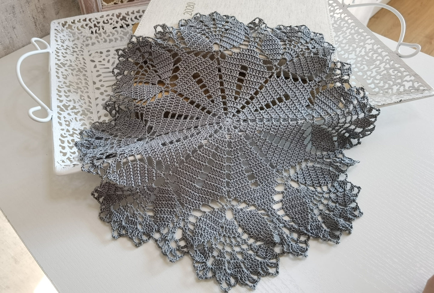 Grey Crochet Doily - Intricate Cotton Table Centerpiece for Home Decor and Weddings - Tableware, Coasters