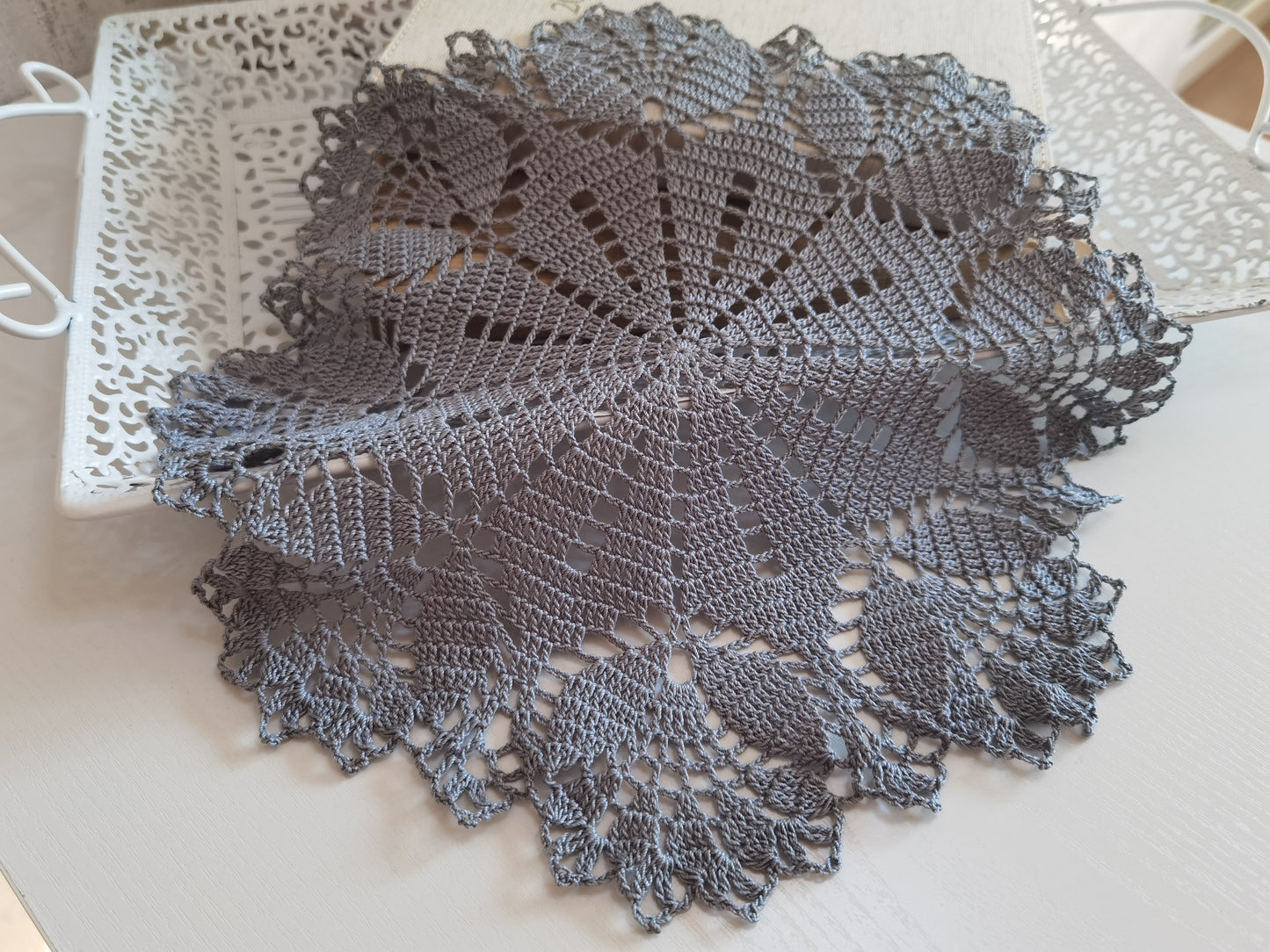 Grey Crochet Doily - Intricate Cotton Table Centerpiece for Home Decor and Weddings - Tableware, Coasters